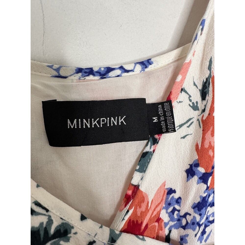 MINKPINK White Red Wrap Dress Little Blooms Floral Maxi V Neck Slit Womens Sz M - Picture 4 of 7